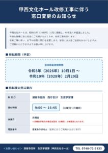 甲西文化ホール改修工事に伴う窓口変更のお知らせ